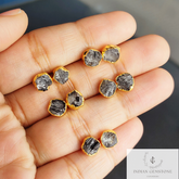 Raw Black Rutile Gemstone Stud Earrings, Gold Plated Earrings, Rough Rutilated Studs, Crystal Stud Earrings, Boho Earrings, Fashion Jewelry